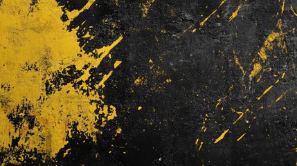 Poster - Black And Yellow Grunge Background Texture With Noise And Distressed Metallic Surface Old Paint On Wall Abstract Backdrop Banner Display Wallpaper Design Elements Copy Space