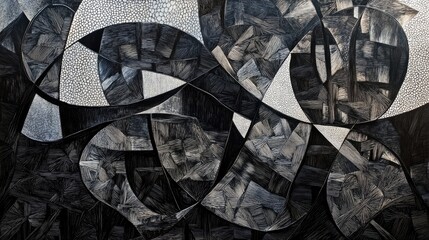 Aufkleber - Abstract artwork featuring intricate black and gray patterns