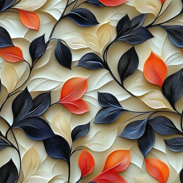 Seamless decorative orange 3d flowers with rice paper pattern