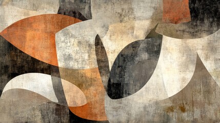 Aufkleber - Abstract artwork featuring organic shapes and a restricted color scheme characterized by muted tones and earthy shades