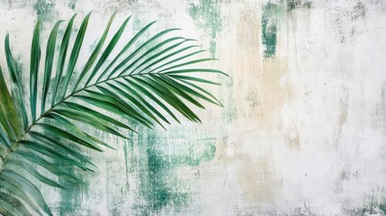 Poster - Abstract tropical leaf artwork on a textured concrete wall Ideal for use in wallpaper murals cards and postcards