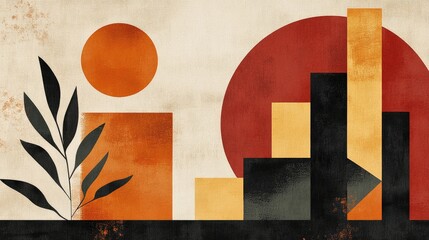 Aufkleber - Abstract contemporary mid century artwork featuring geometric shapes Stylish design suitable for wallpaper backgrounds wall decor prints branding and cards Modern minimalist vector illustration