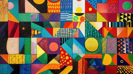 Aufkleber - Colorful geometric design featuring an array of vibrant shapes and patterns