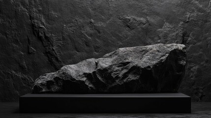 Aufkleber - Black geometric stone and rock textured background minimalist mockup for podium presentation or display 3D rendering