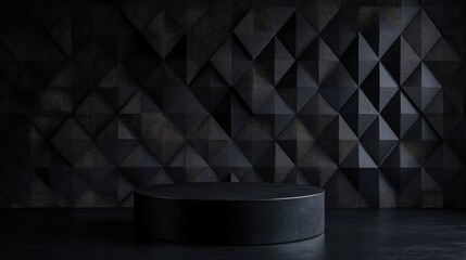 Aufkleber - 3D rendered black pedestal with a dark geometric backdrop