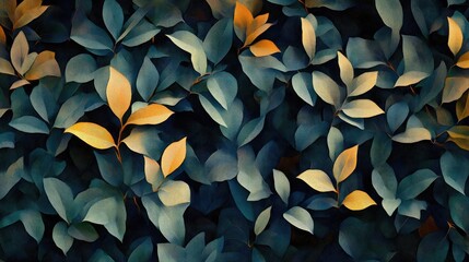 Poster - Abstract leaves portrayed in a digital oil painting style suitable for wall design wallpaper or mural applications