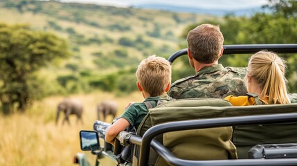 Family Safari Adventure Watching Wildlife from Vehicle