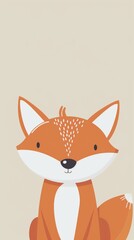 Canvas Print - A cartoon fox is sitting on a white background. The fox is smiling and looking at the camera