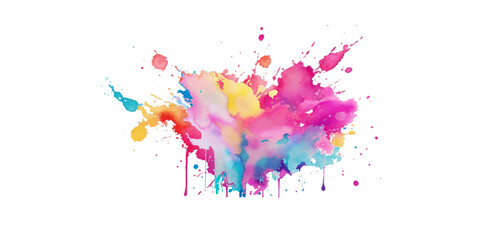 Wall Mural - Bright colorful watercolor splash splatter stain brush strokes on white background. Modern vibrant aquarelle spot. Rainbow trendy isolated design on white. Element. Vector watercolor illustration.	art