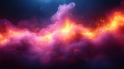 Wall Mural - abstract cosmic background with vibrant fire and smoke clouds in a dark blue, pink and orange color 