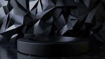 Aufkleber - 3D rendered black pedestal with a dark geometric backdrop
