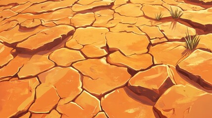 Poster - 2D cartoon depiction of parched ground with visible cracks resulting from an extended dry period