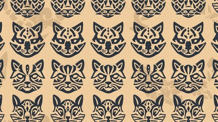 Sticker - Cat heads with intricate tribal designs in a layout pattern.