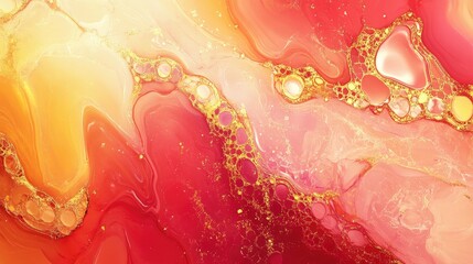 Fototapete - Abstract fantasy marble texture featuring a romantic fractal background with red and yellow hues Digital art created through 3D rendering techniques