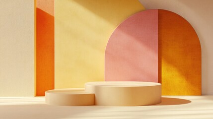 Aufkleber - Abstract pastel geometric shapes background modern minimalist mockup for podium display or showcase 3D rendering