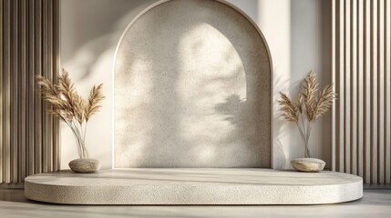 Aufkleber - Abstract Minimalist Modern Podium Platform for Product Display and Showcase with Decorative Elements in 3D Rendering