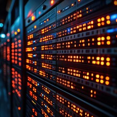 Sticker - Rows of servers with blinking lights in a server room.