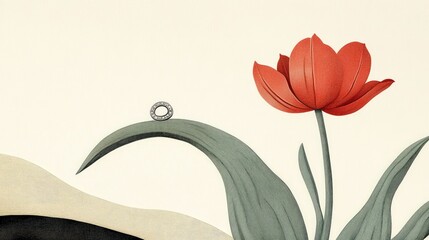 Aufkleber - Close up of a Tulip with a Silver Ring on a Light Background