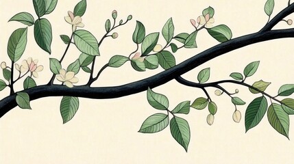 Aufkleber - Apple tree branch with vibrant green leaves showcasing spring growth Natural garden scene featuring a green plant shoot with foliage