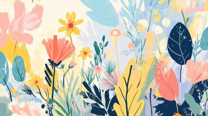 Poster - Abstract art illustration featuring a natural theme with plants leaves and flowers Suitable for prints wallpapers posters and murals