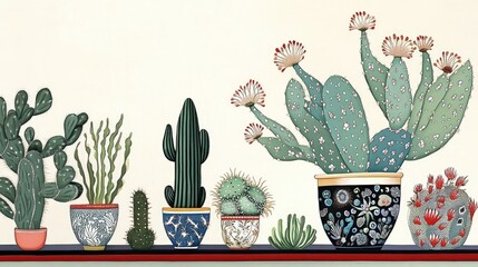 Poster - Cacti In Pots Displayed On A Shelf