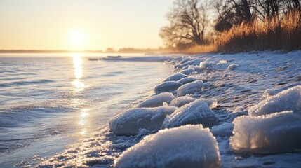 Aufkleber - Closeup of ice along a lake shore