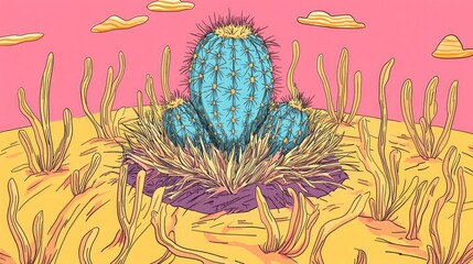 Poster - Cactus Surrounded by Dried Grass
