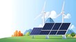© maesarin - Renewable Energy Solutions   Flat Design featuring Solar Panels and Wind Turbines as Clean Sustainable Power Technologies for the Future
