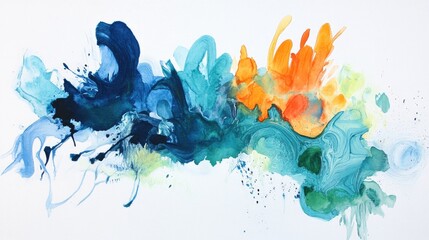 Poster - Colorful and fluid abstraction in aquamarine watercolor