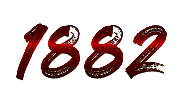 3D blood red number design of 1882 on white background.