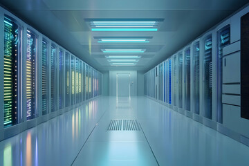  Futuristic Server Room Corridor - 3D Illustration