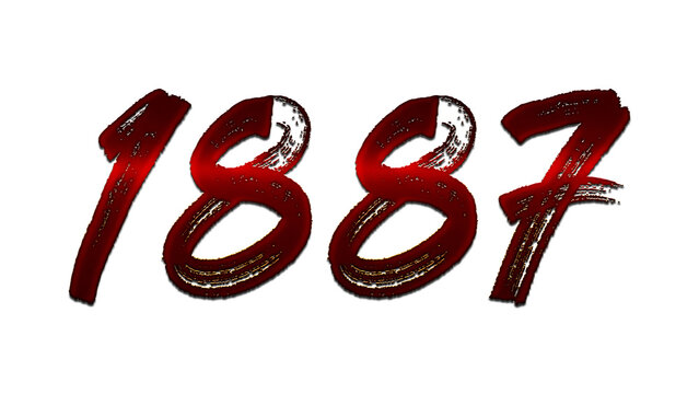 3D blood red number design of 1887 on white background.