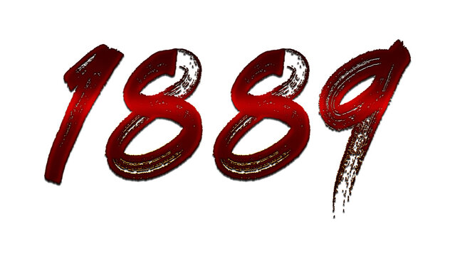 3D blood red number design of 1889 on white background.
