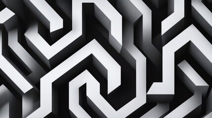 Aufkleber - Abstract Seamless Optical Illusion Black And White Background Creative Illusion With 3D Depth Ancient Pattern Interweaving Tapestry Design Art Photography