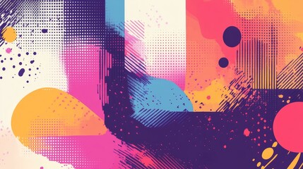 Aufkleber - Abstract mural background featuring colorful geometric design elements and halftone graphic shapes in a vibrant line vector style Ideal for banners and creative projects