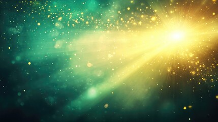 Aufkleber - Abstract Digital Background With Noise Diffusion And Light Overlay Effect In Gold Green And Blue Colors Supernova Effect With Lens Flare And Light Burst Digital Glitch