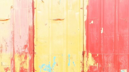Aufkleber - Aged Metal Corrugated Surface with Rust Scratches and Faded Brown Paint Revealing Vibrant Yellow Beneath