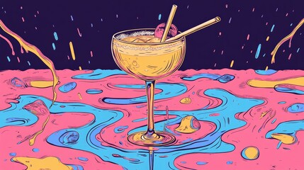 Poster - Cocktail with a Straw on Dark Background