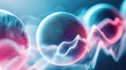 Poster - Abstract technological spheres featuring voice assistant wave representing an innovative sound concept
