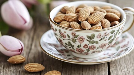Poster - Almonds in a Dish on a Wooden Table