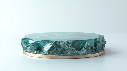 Aufkleber - 3D render of an abstract podium on a white background Pedestal made of gemstones for displaying products Isolated crystals Empty showcase for promotional mockup Minimalist round stage in blue tran