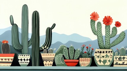 Poster - Cacti In Pots Displayed On A Shelf
