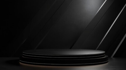 Aufkleber - 3D geometric podium in black with a dark background