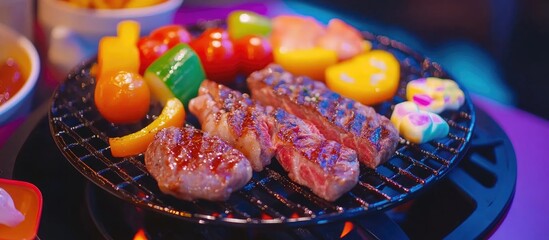 Poster - Close Up View Of Meat And Vegetables On The Grill