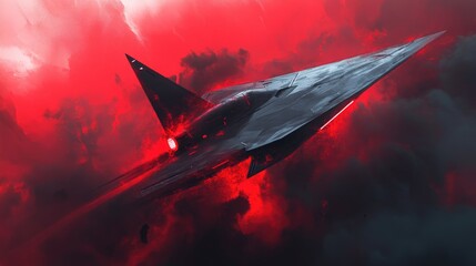 Aufkleber - Bright Red And Grey Abstract Light Glow With Smog And Fume Energy Tech Sci Fi Stealth Fighter Jet Background Graphic Wallpaper Screen Air Space Machine Digital Art Illustration