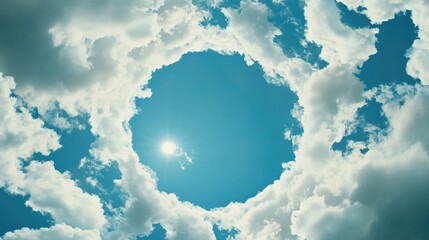 Aufkleber - Circular Frame of White Clouds Against a Blue Sky Sunny Day Natural Background