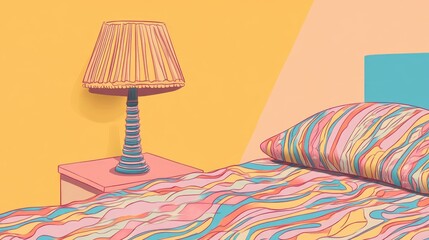 Aufkleber - Bedside Table with Lamp in Cozy Interior
