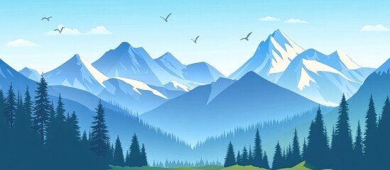 Aufkleber - Beautiful Nature Landscape Of Mountains With Snow And Green Forest