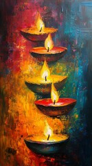 Poster - Diwali diyas on a lively abstract canvas