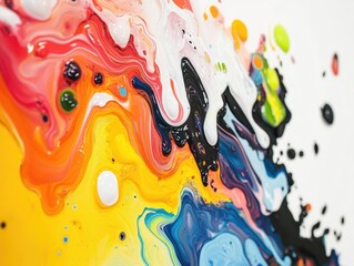 Aufkleber - Abstract artwork created by vibrant paint flow in a factory setting showcasing a dynamic interplay of colors reminiscent of fluid motion